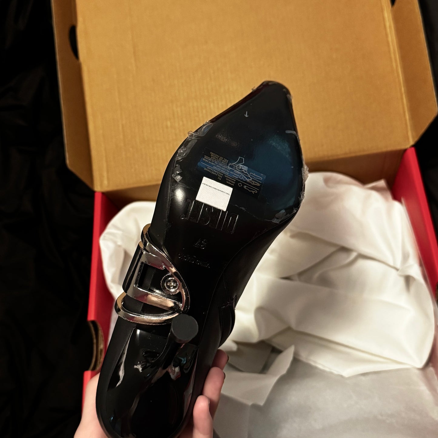Diesel Black Heeled Boots Silver Logo