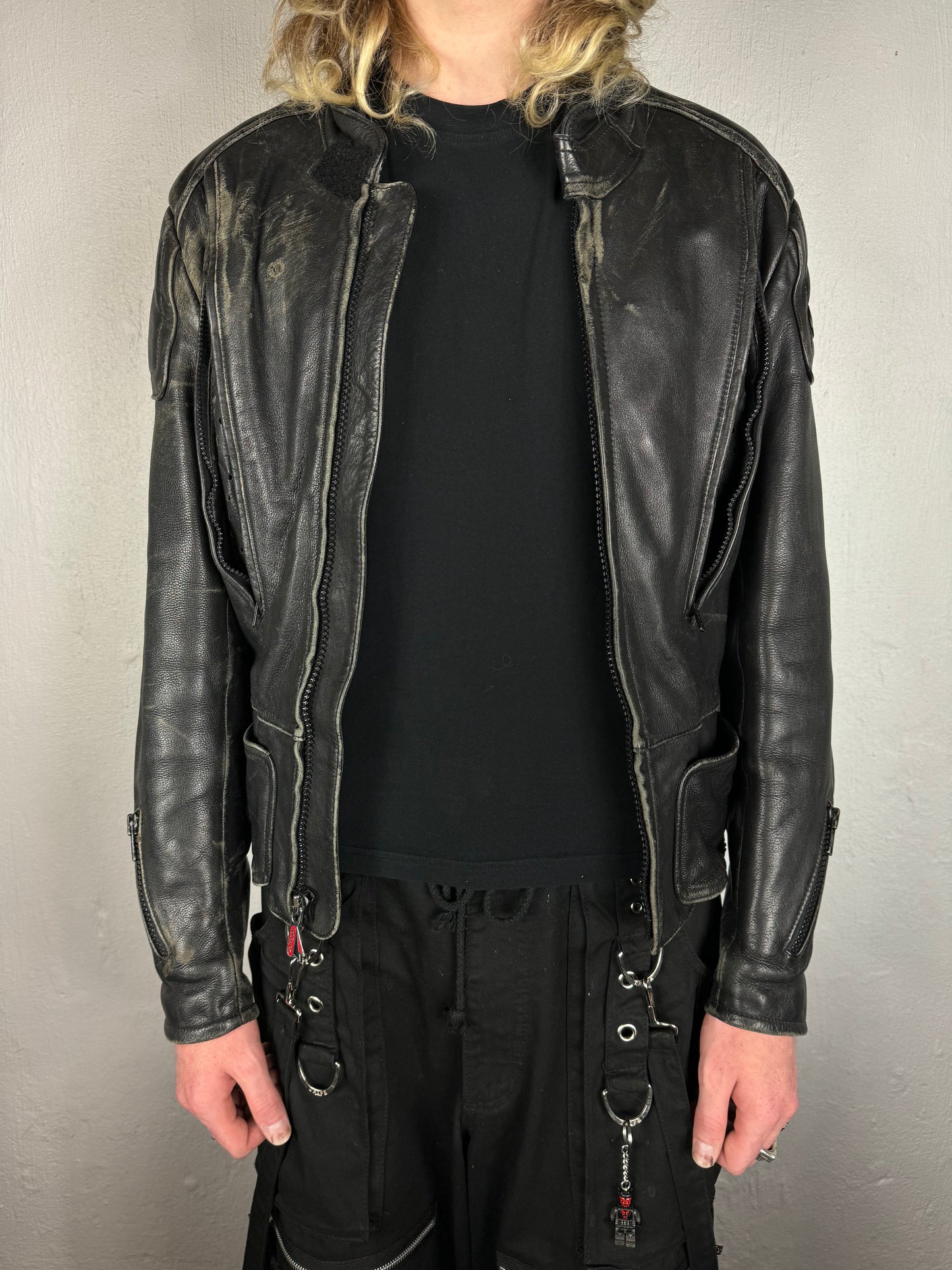 HEIN GERICKE DISTRESSED LEATHER MOTORCYCLE JACKET