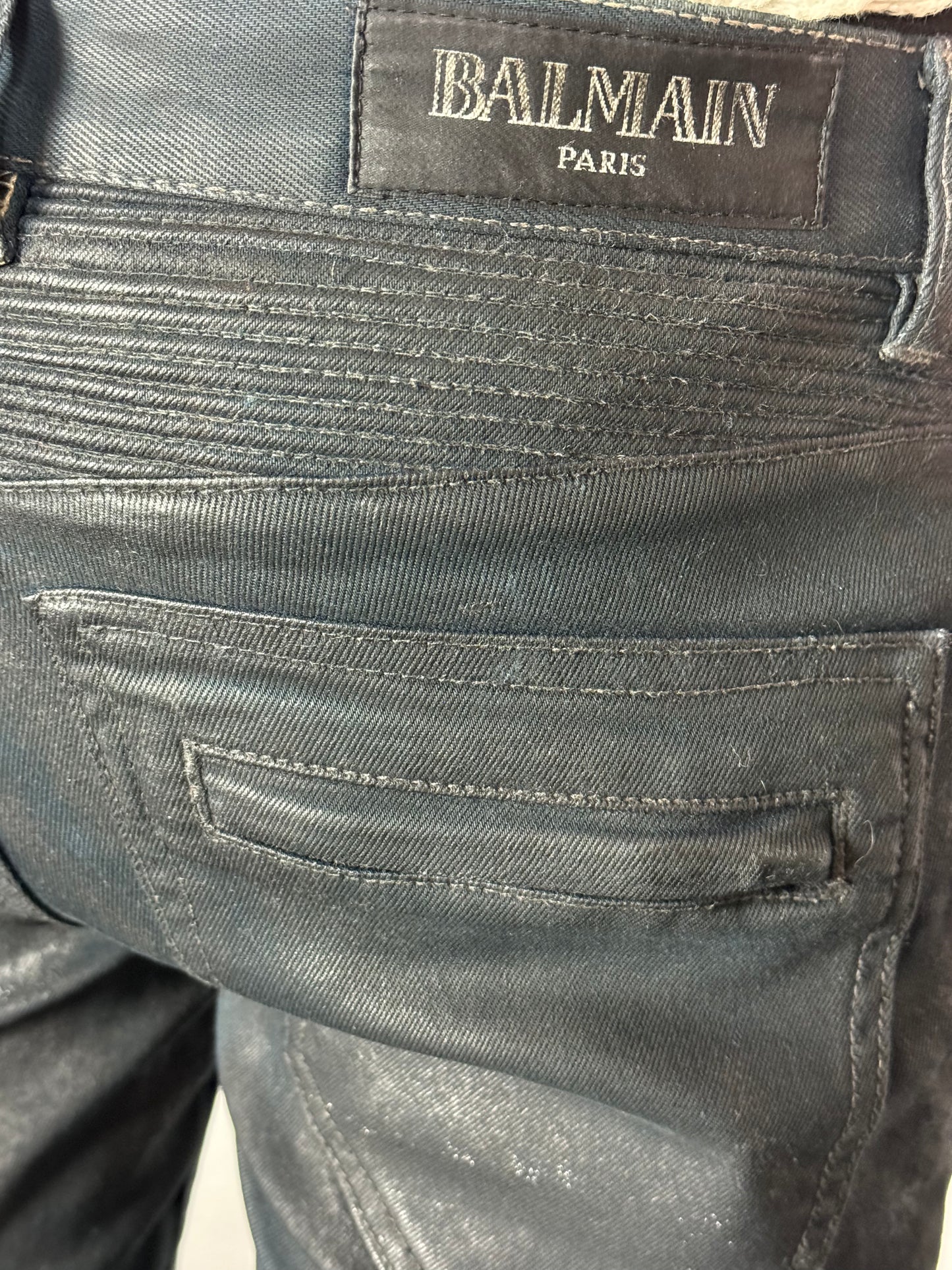 BALMAIN WAXED SLIM FIT JEANS